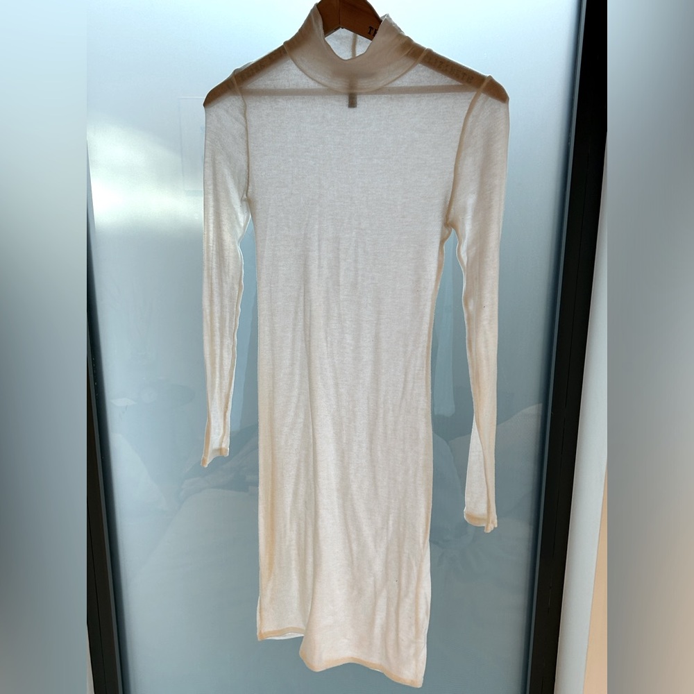 Turtleneck white transparent midi dress